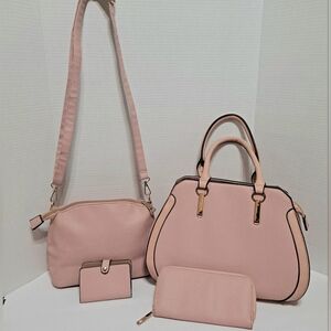 Pink Crossbody Handbag Wallet Cardcase 4 Piece Bag Set Dustyrose Color